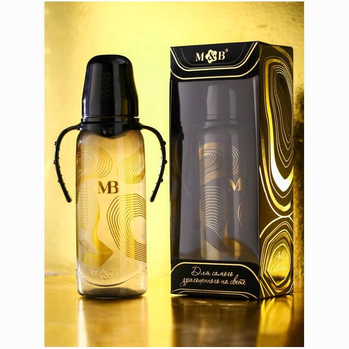 Бутылочка для кормления «M&B», классическое горло, с ручками, 250 мл., от 0 мес., Золотая коллекция артикул анонс 5483881