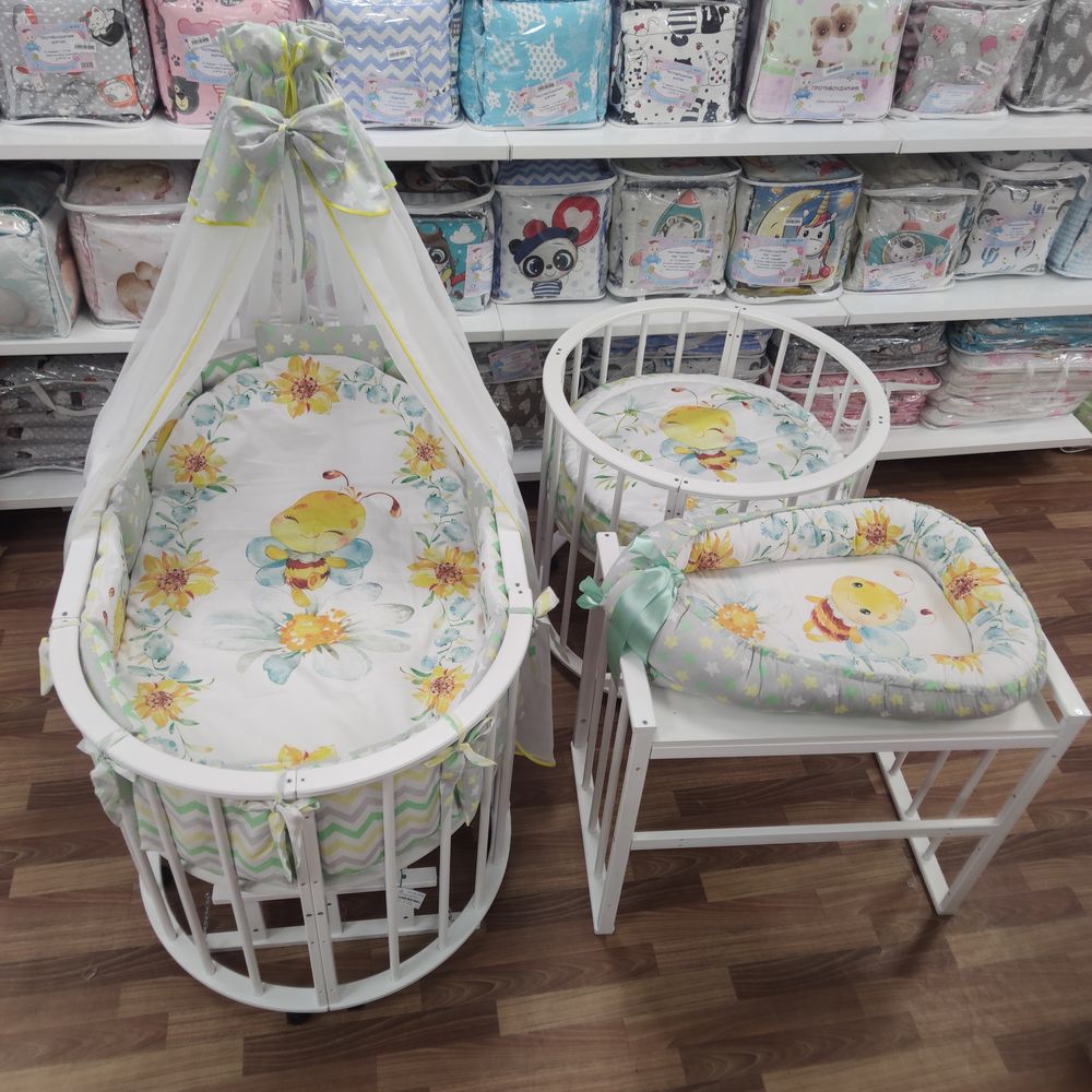 КПБ 21 пр (балдахин + борт + пододеяльник + 2 одеяла + навол + подуш + 2 прост + гнездо (бязь) 12кв артикул анонс 1151-О-1