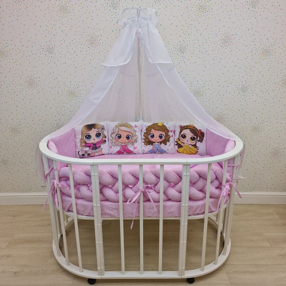 КПБ 15 пр (балдахин + борт + пододеяльник + одеяло + наволочка + подушка + простынь (бязь) коса артикул анонс 1163-0-1П_02