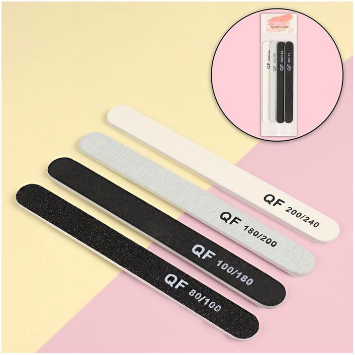 Пилки-наждаки, абразивность 80/100, 100/180, 180/200, 200/240, 18 см, 4 шт, цвет чёрный/серый/белый артикул анонс 4230714