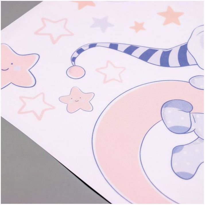 Картинка Наклейка пластик интерьерная цветная "Слоник на месяце со звёздочками" 25х35 см (№6770308) от магазина Мир детей Товары для Новорожденных