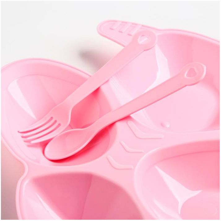 Картинка Набор для кормления: тарелка, вилка, ложка, цвет розовый (№4631944) от магазина Мир детей Товары для Новорожденных
