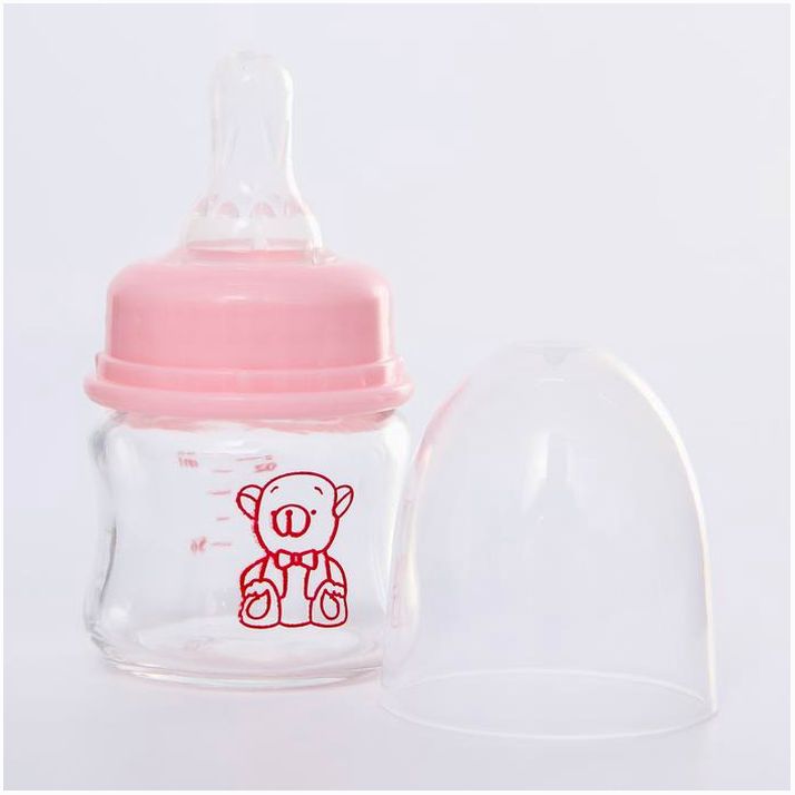 Картинка Бутылочка для кормления, стекло., 60 мл., «Мишка малыш», цвет розовый (№4729893) от магазина Мир детей Товары для Новорожденных