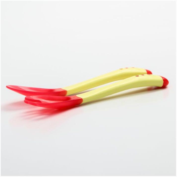 № 6976605 Набор приборов для кормления: термовилка и термоложка, 2 шт., цвет красно-бежевый