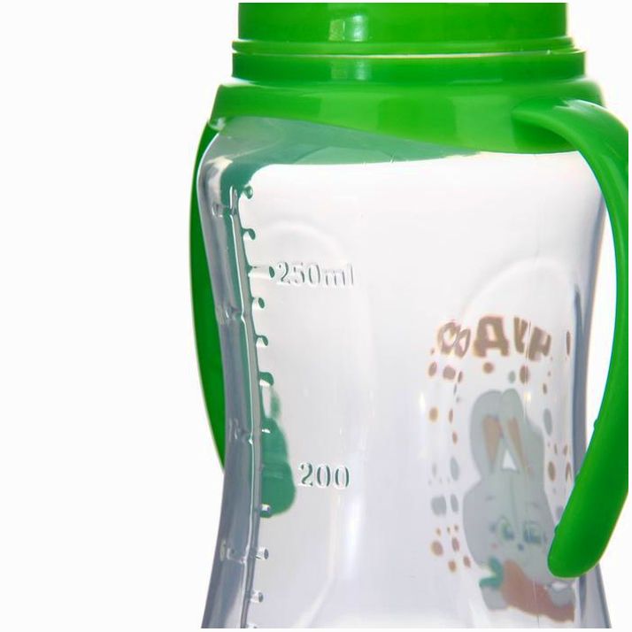 Картинка Бутылочка «Зайка Тяпа» , с ручками, 250 мл, от 0 мес., цвет зелёный (№2969824) от магазина Мир детей Товары для Новорожденных