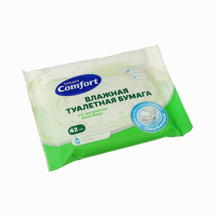 Влажная туалетная бумага Comfort smart с алоэ вера, 42 шт. артикул анонс 7183728