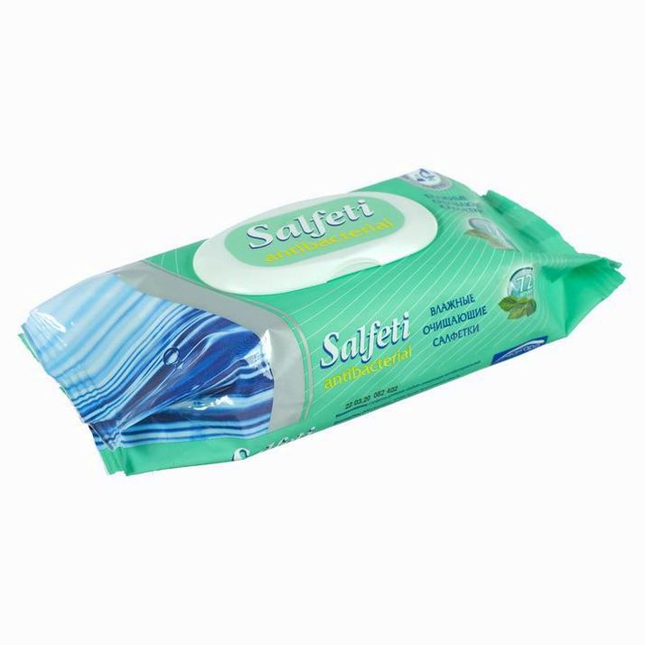 Картинка Влажные салфетки Salfeti, антибактериальные, 72 шт. (№1349210) от магазина Мир детей Товары для Новорожденных