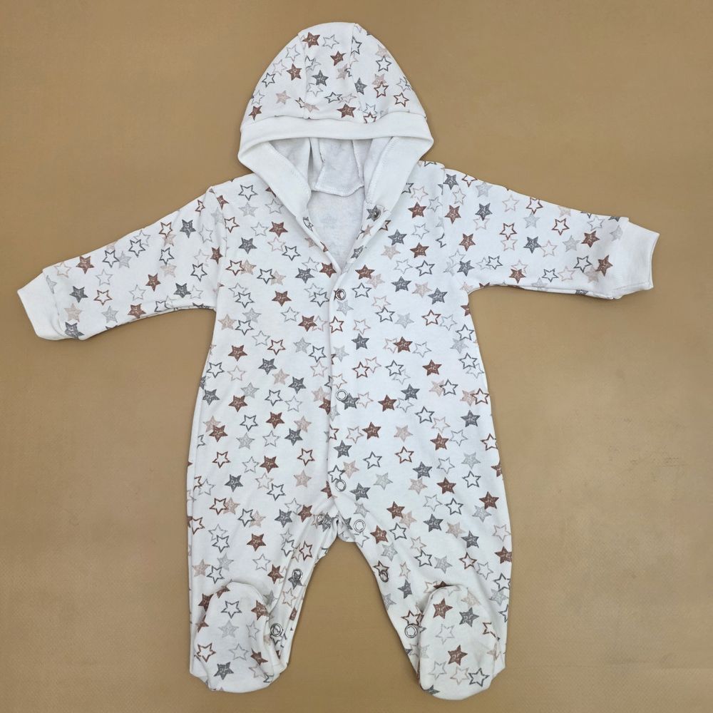 Комбинезон №2 (интерлок, кнопки спереди и снизу, открытые ручки, закрытые ножки,c капюшоном) артикул анонс 0360-56МД