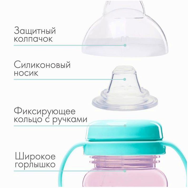 № 9269315 Поильник - непроливайка с силиконовым носиком, 270 мл, розовый/бирюзовый