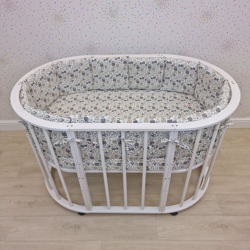 Бортик из 12 подушек по всему периметру кроватки (сатин + синтепон) артикул анонс 961с_07