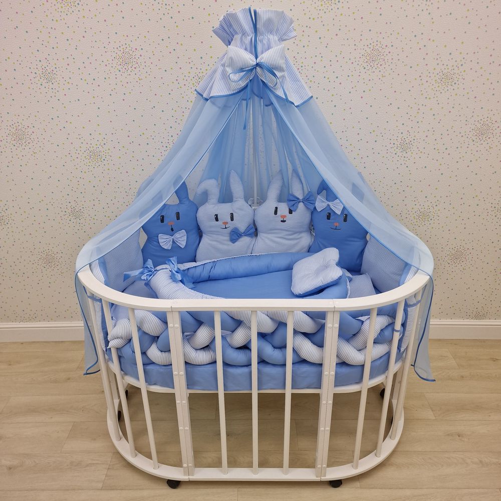 Картинка КПБ 17 пр (балдахин + борт + пододеяльник + одеяло + наволочка + 2подушки + простынь + гнездо (бязь) (№1170-0-1) цвета в ассортименте от магазина Мир детей Товары для Новорожденных