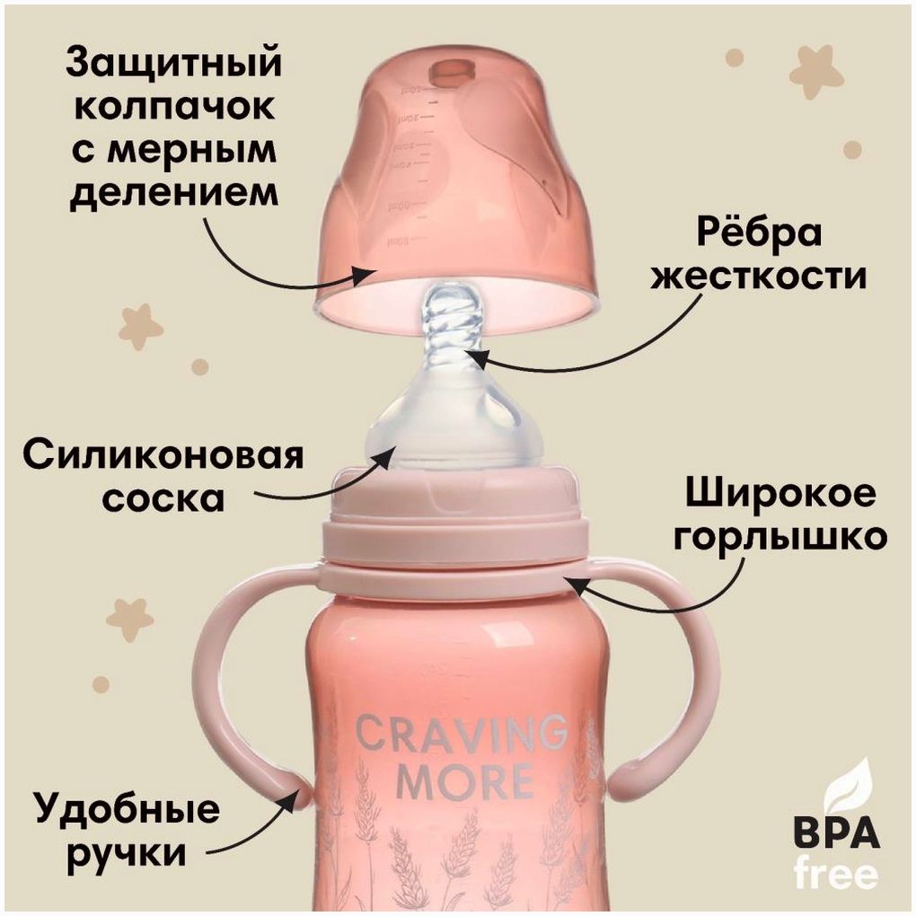 № 10328451 Бутылочка для кормления, широкое горло Little world collection, 270 мл., с ручками