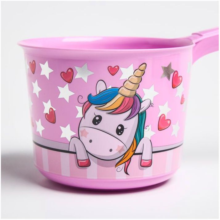 Картинка Ковш для купания и мытья головы, детский банный ковшик, хозяйственный 1,5 л., ДЕКО, «Единорог» (№4621544) от магазина Мир детей Товары для Новорожденных