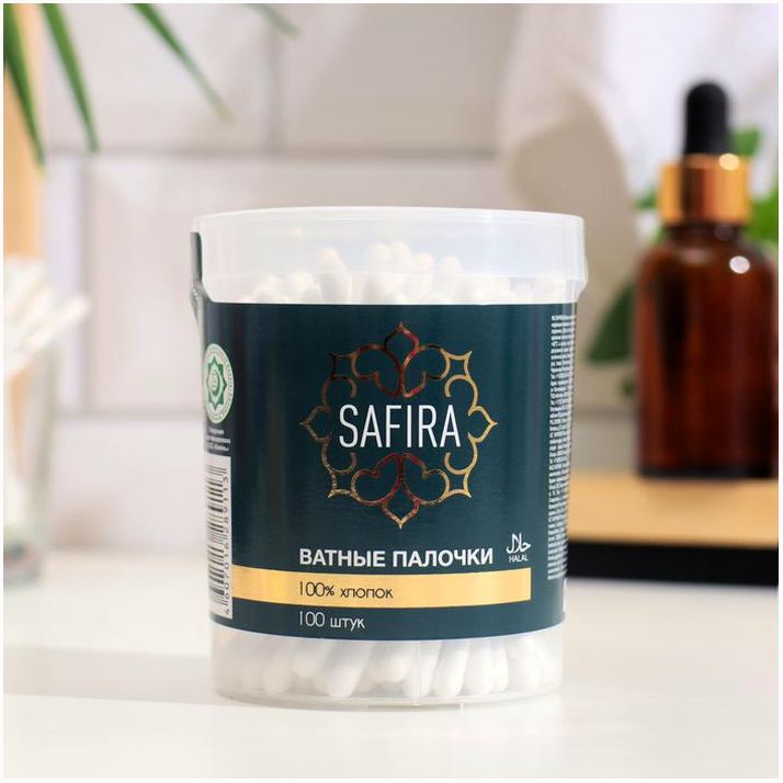 Ватные палочки SAFIRA Halal, в стакане, 100 шт артикул анонс 9571493
