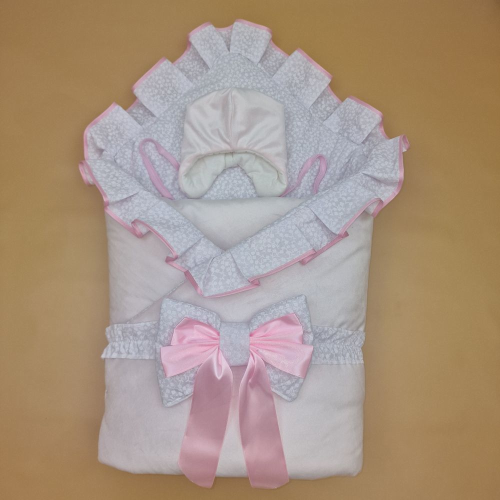 Комплект на выписку 3 пр: одеяло+шапочка+бант (двухсторонний) артикул анонс 1877в-1-1_у_03