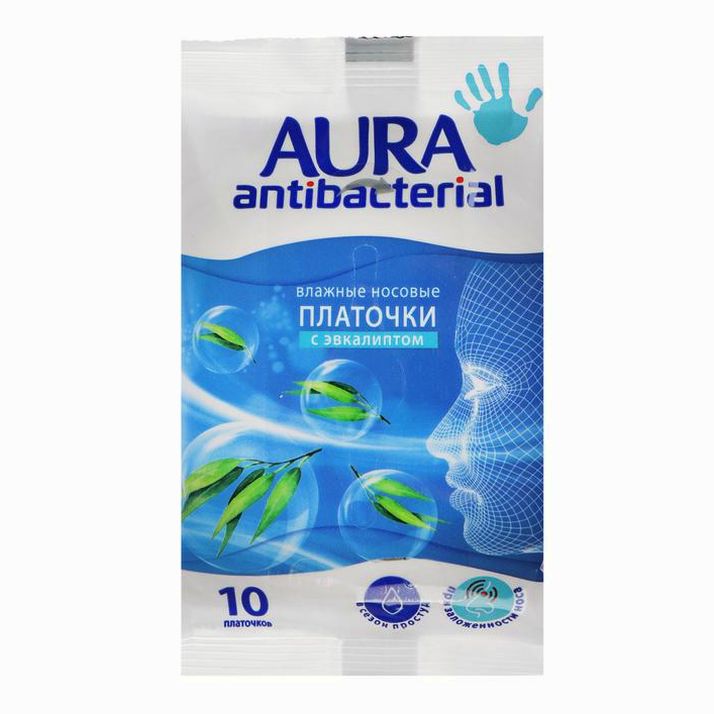 Влажные носовые платочки AURA Antibacterial 10 шт. артикул анонс 4877696