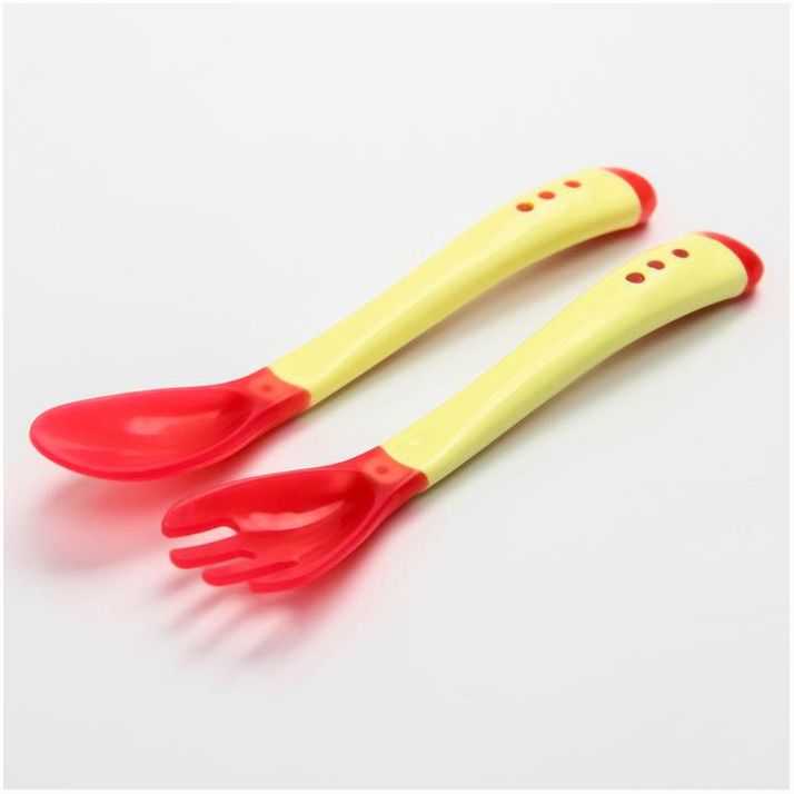 Набор приборов для кормления: термовилка и термоложка, 2 шт., цвет красно-бежевый артикул анонс 6976605