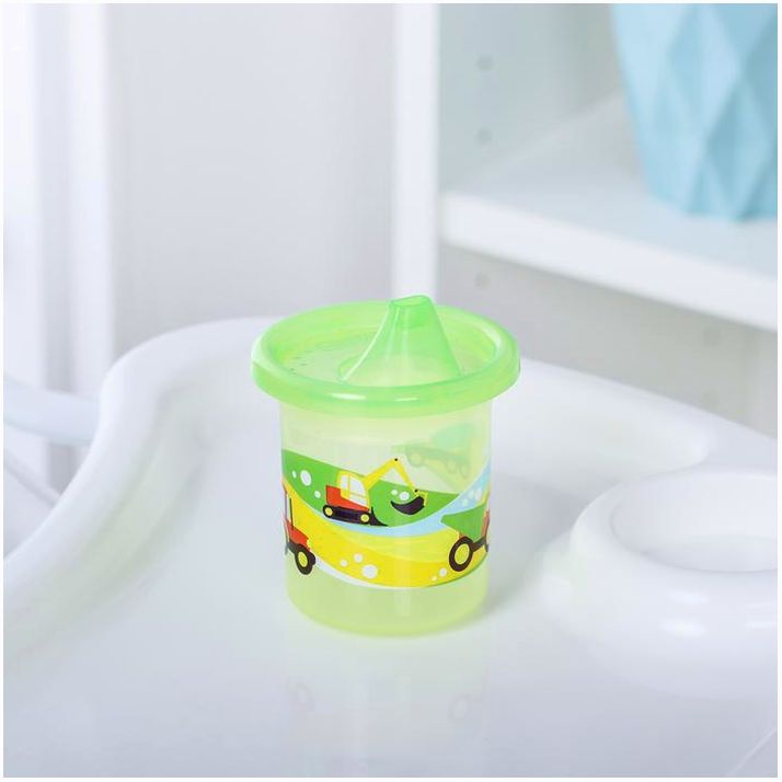 № 3721457 Поильник детский «Транспорт» с твёрдым носиком 200 мл, цвет желтый/зеленый