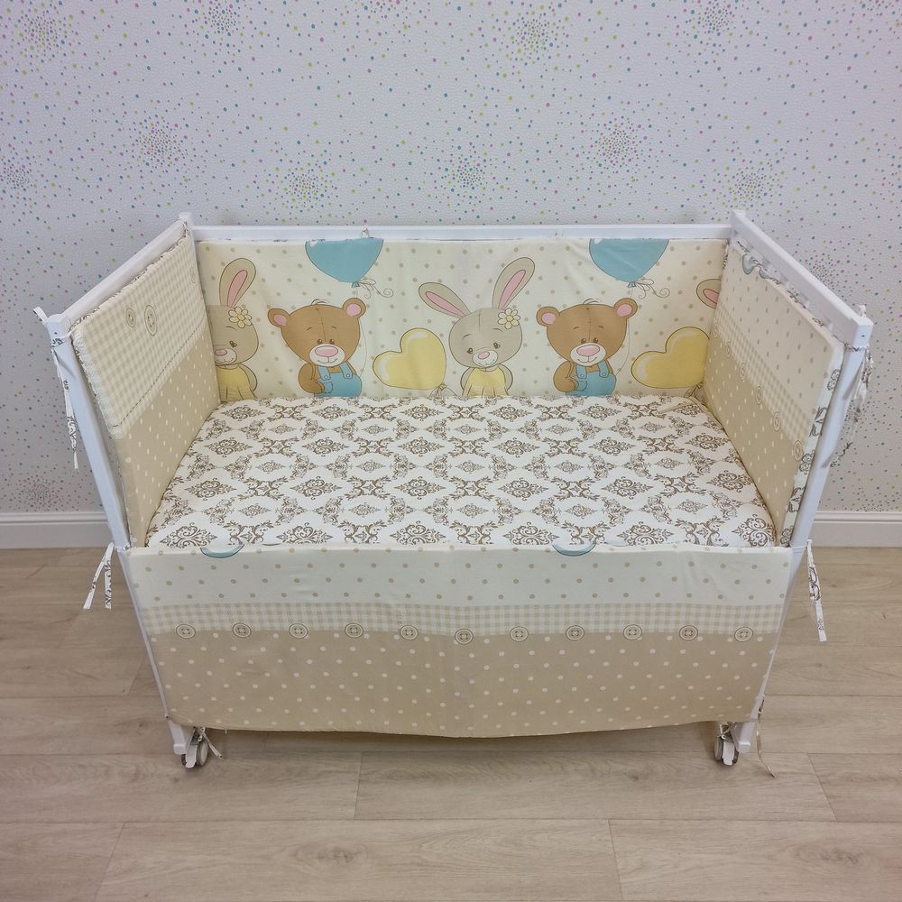 Бортик из 4 (2дл+2пр) подушек по всему периметру кроватки (бязь + пенополиуретан) артикул анонс 929_07