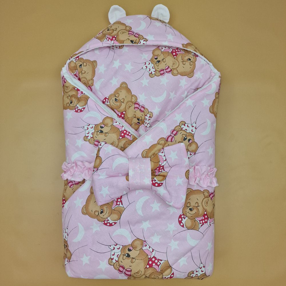 Картинка Конверт комплект на выписку 2 пр: одеяло с капюшоном+бант (бязь) (№1885б-1-2_м) цвета в ассортименте от магазина Мир детей Товары для Новорожденных