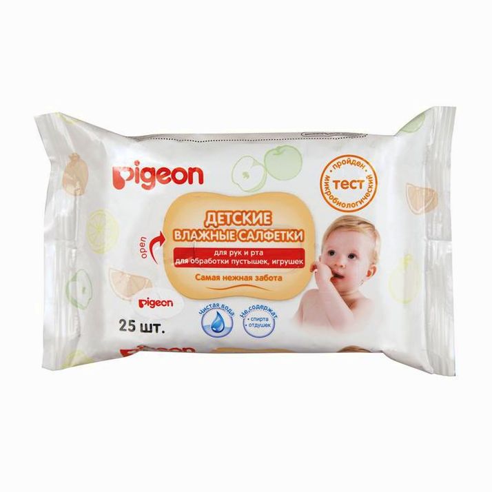 Салфетки влажные PIGEON для рук и рта, детские 25 шт артикул анонс 3147719