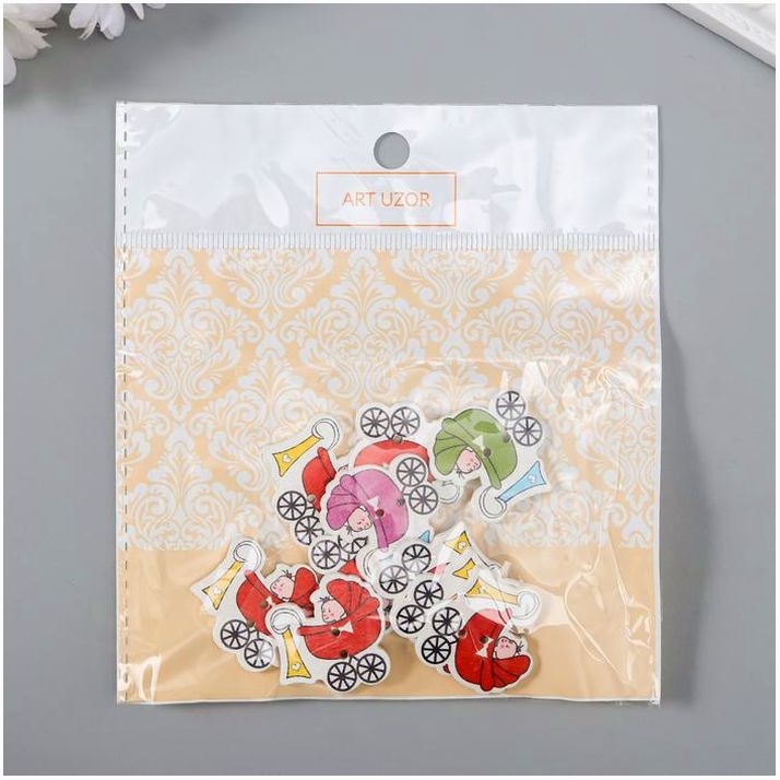 Картинка Набор пуговиц декоративных дерево "Малыш в коляске" набор 10 шт МИКС 2,7х2,6 см (№3527784) от магазина Мир детей Товары для Новорожденных