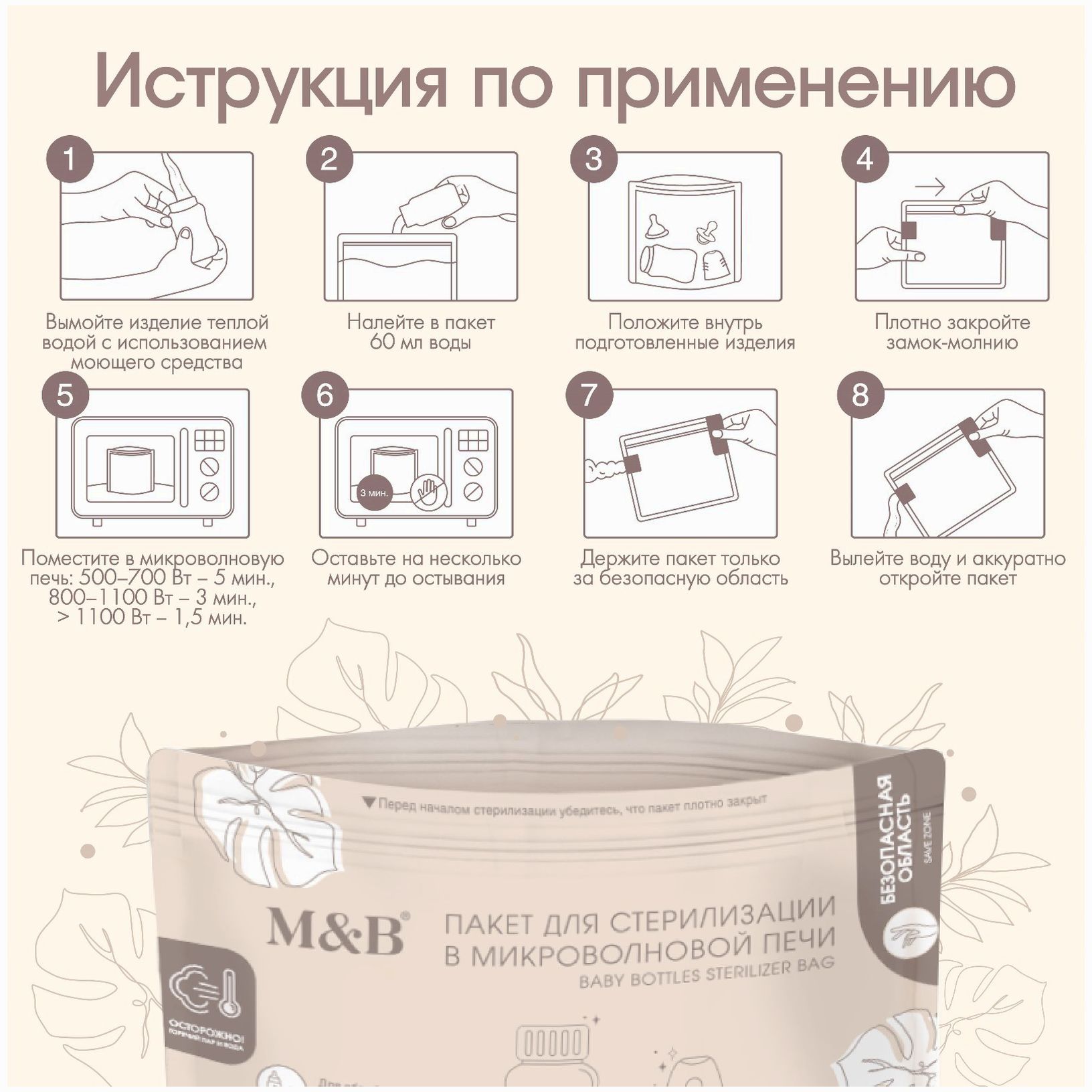 Картинка Набор пакетов для стерилизации в микроволновой печи Mum&Baby, 5 шт. (№9254741) от магазина Мир детей Товары для Новорожденных