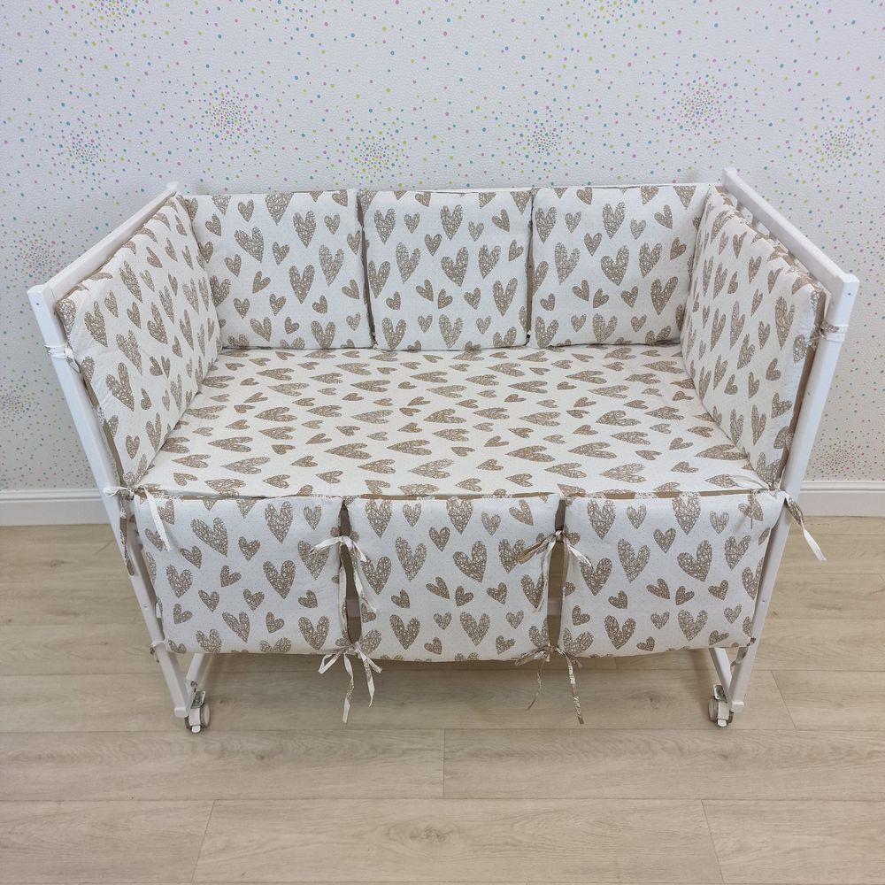 Бортик из 8 (6кв+2пр) подушек по всему периметру кроватки (бязь + синтепон) артикул анонс 949_33