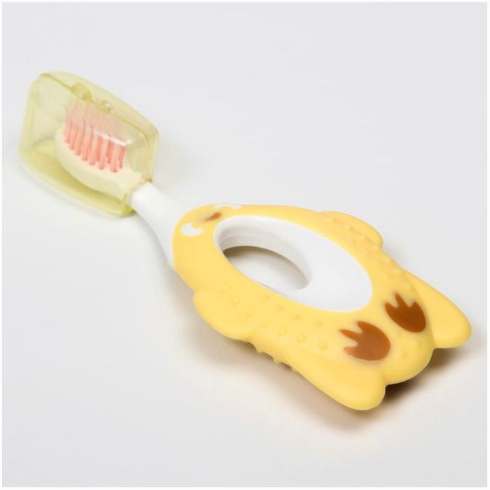 Детская зубная щетка, нейлон, с ограничителем, цвет желтый артикул анонс 6913485