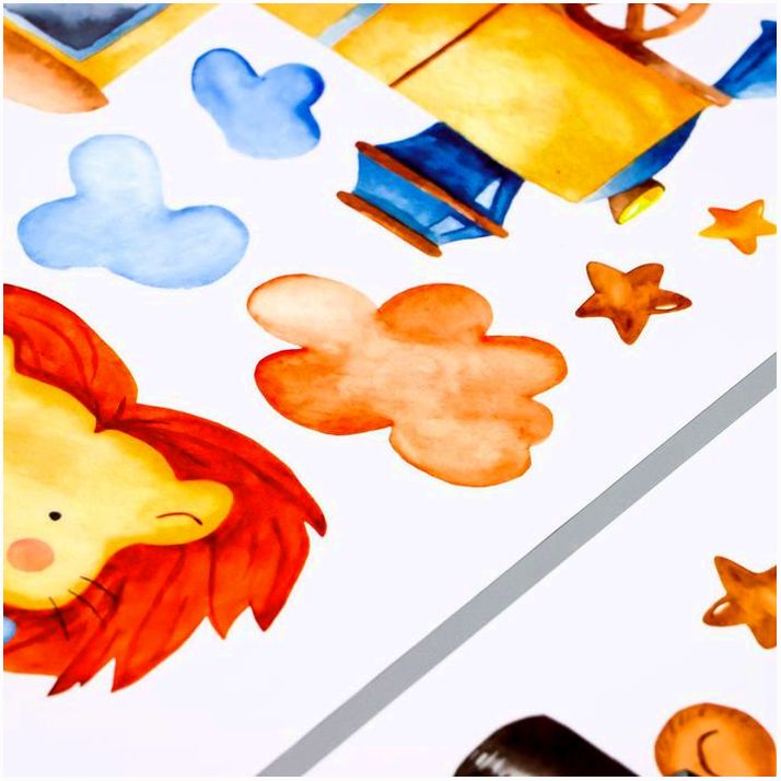 Картинка Наклейка пластик интерьерная цветная "Зверушки на поезде" 45х60 см набор 2 листа (№6770334) от магазина Мир детей Товары для Новорожденных