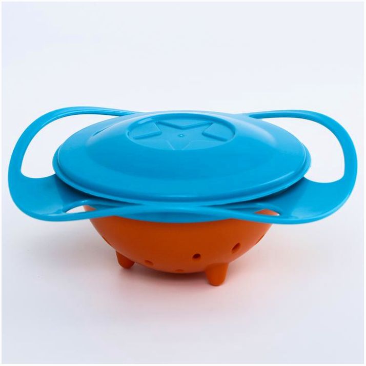 Детская миска «Тарелка-неваляшка», цвет синий/оранжевый с крышкой, 180 мл, 17,5х17,5х7 артикул анонс 1886872