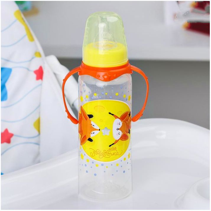 № 4644212 Бутылочка «Лисички: мамы и малыши», классическое горло, 250 мл., от 0 мес., цилиндр, с ручками