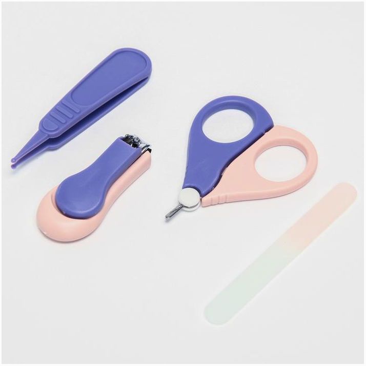№ 6996021 Детский маникюрный набор (ножницы, книпсер, пилка, пинцет), цвет розовый