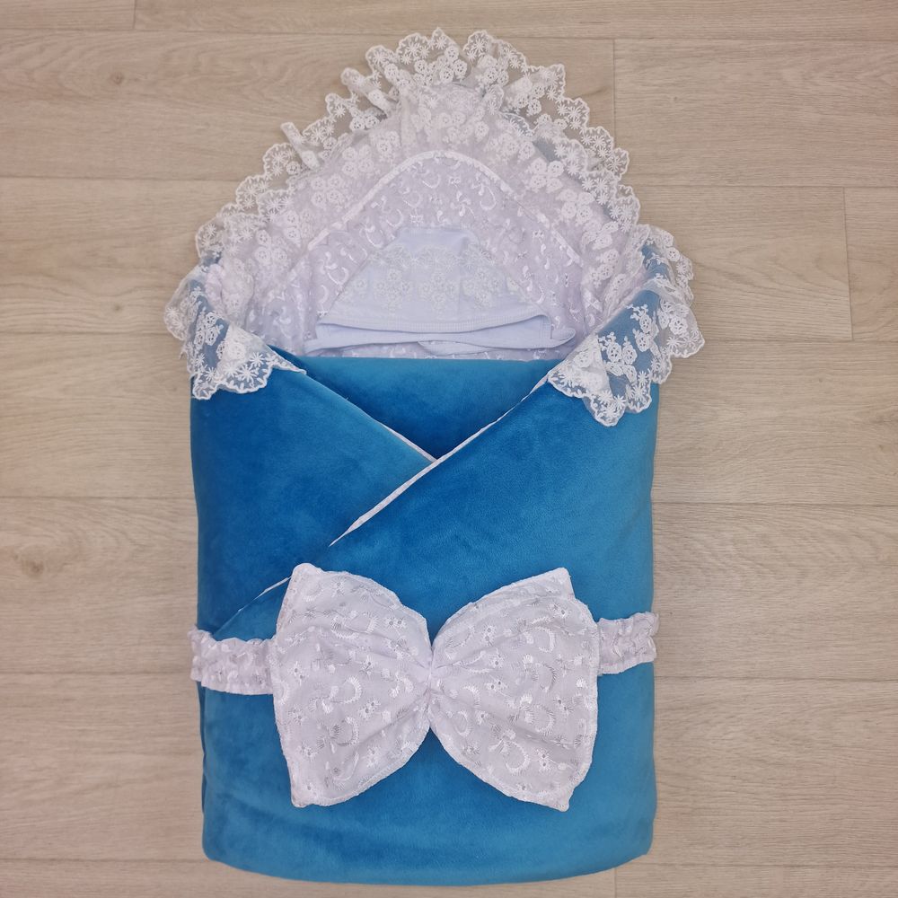 Комплект на выписку 4 пр: одеяло+уголок+чепчик+бант артикул анонс 1867в-0-2_к_19