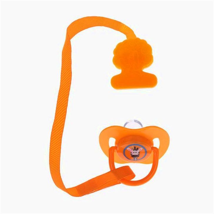 Пустышка силиконовая ортодонтическая с держателем и колпачком, от 0 мес., цвет оранжевый артикул анонс 2300151