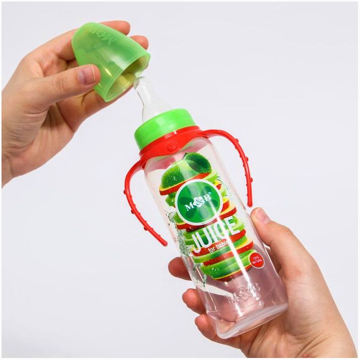 Картинка Бутылочка для кормления «Яблочный сок», классическое горло, 250 мл., от 0 мес., цилиндр, с ручками (№5399486) от магазина Мир детей Товары для Новорожденных