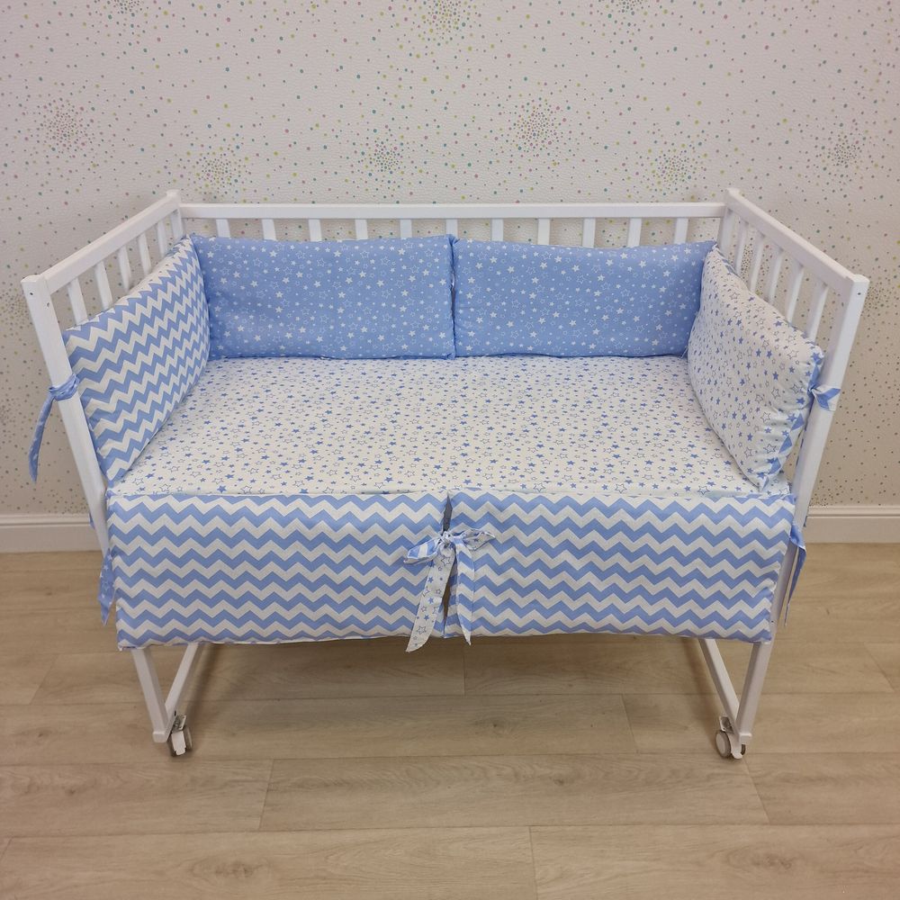 Бортик из 6 (0кв+6пр) подушек по всему периметру кроватки (бязь + синтепон) артикул анонс 962_07