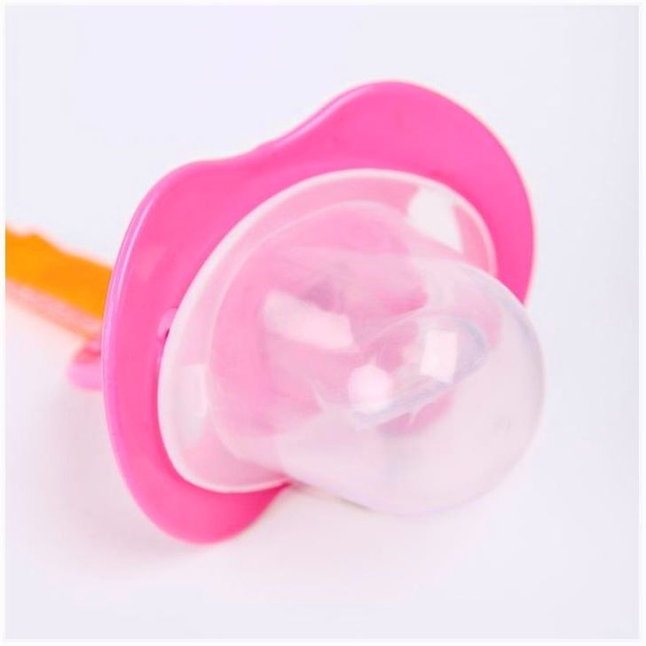 № 2300152 Пустышка силиконовая ортодонтическая с держателем и колпачком, от 0 мес., цвет розовый