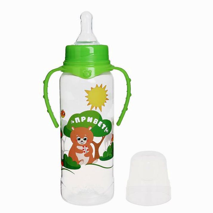 № 2969827 Бутылочка «Лесная сказка», классическое горло, с ручками, 250 мл., от 0 мес., цвет зелёный