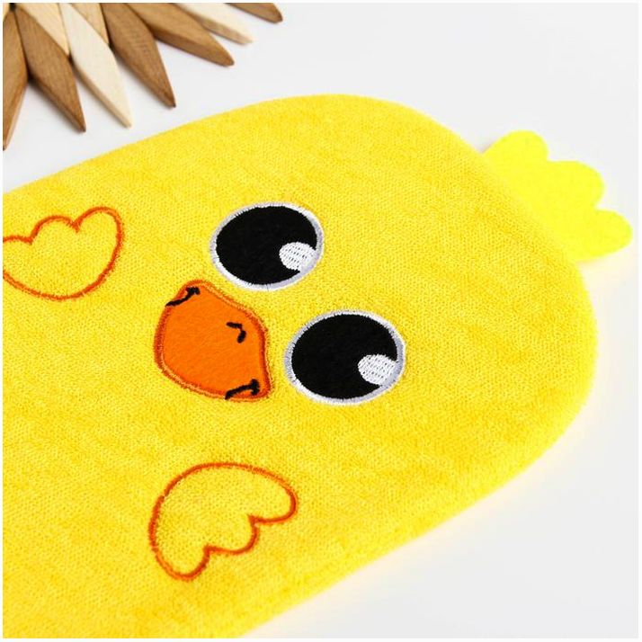 № 3612504 Мочалка детская для купания «Утёнок», варежка, из махры