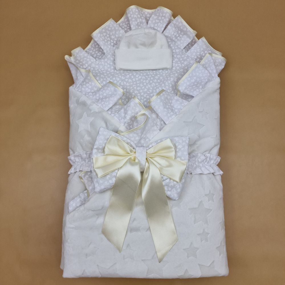 Комплект на выписку 3 пр: одеяло+шапочка+бант (двухсторонний) артикул анонс 1877в-1-2_у_19