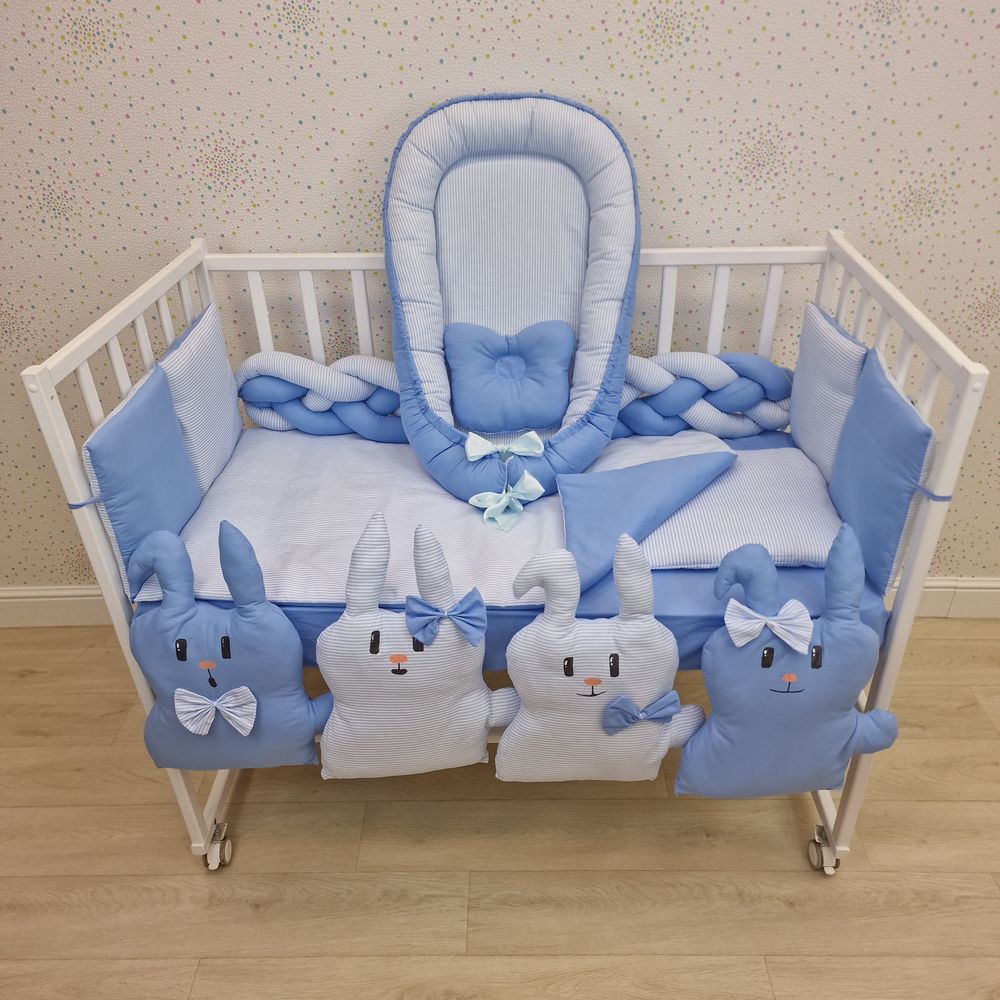 Картинка КПБ 16 пр (борт + пододеяльник + одеяло + наволочка + 2подушки + простынь + гнездо (бязь) (№1170-0-1бб) цвета в ассортименте от магазина Мир детей Товары для Новорожденных