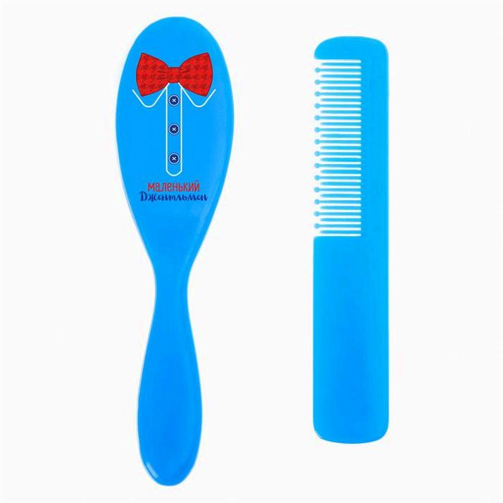 Картинка Расчёска детская + массажная щётка для волос «Маленький джентльмен», от 0 мес. (№3285063) от магазина Мир детей Товары для Новорожденных