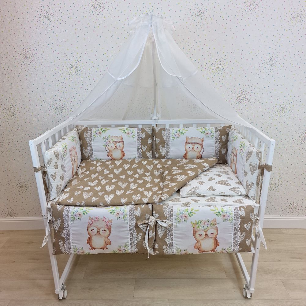 Картинка КПБ 12 пр "принт" (балдахин + борт 6п+0 + одеяло + подушка + постельное белье (бязь/сатин) 6пр (№П209) цвета в ассортименте от магазина Мир детей Товары для Новорожденных