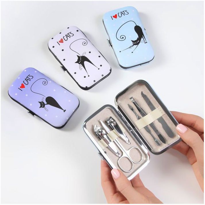 Набор маникюрный «Кошечки», 6 предметов, в футляре, рисунок и цвет МИКС артикул анонс 2570416