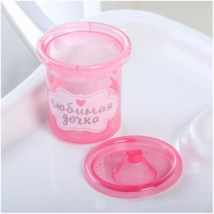 Картинка Поильник детский «Любимая доченька», с твёрдым носиком, 200 мл, цвет розовый (№3721461) от магазина Мир детей Товары для Новорожденных