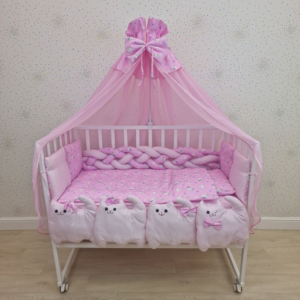 КПБ 15 пр (балдахин + борт + пододеяльник + одеяло + наволочка + подушка + простынь (бязь) артикул анонс 1177-0-1