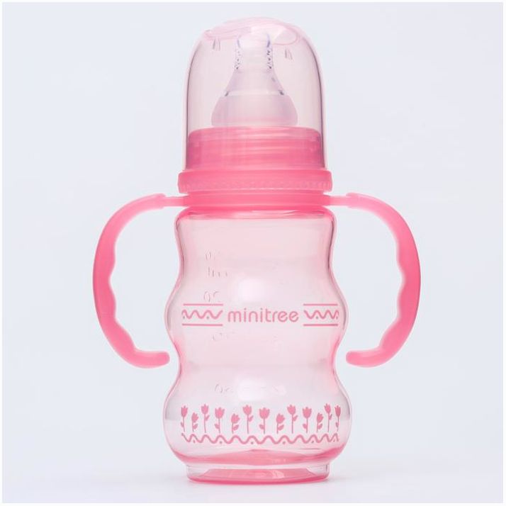 Бутылочка для кормления, с ручками, 150 мл., цвет розовый артикул анонс 4803512