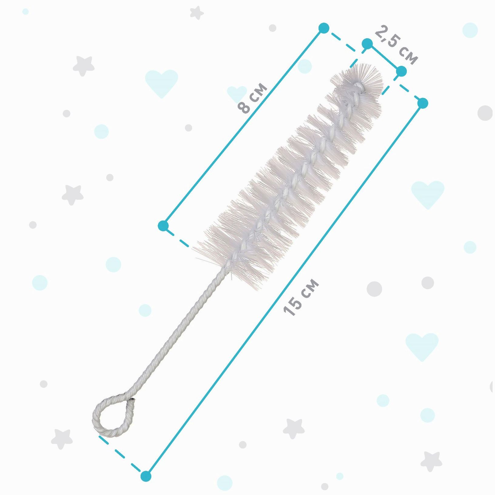 № 9878969 Ершик по уходу за детскими бутылочками, цвет белый, Крошка Я, 16 см