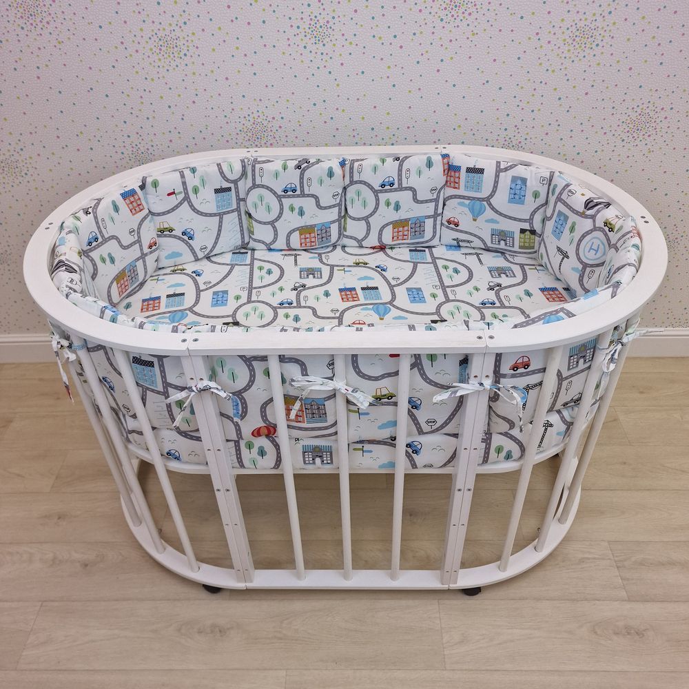 Бортик из 12 подушек по всему периметру кроватки (сатин + синтепон) артикул анонс 961с_10